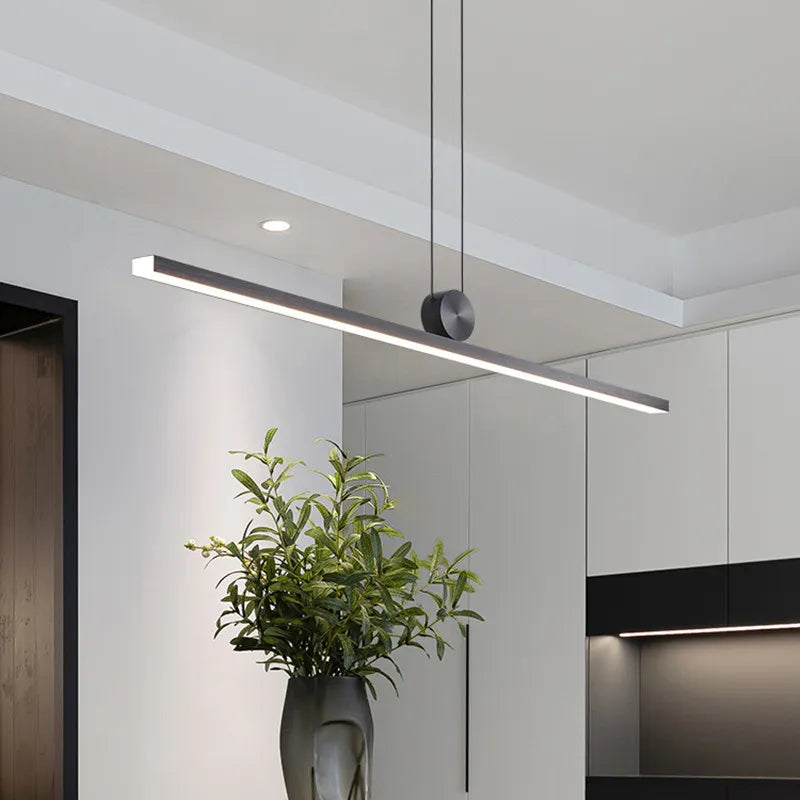 Modern minimalist LED strip pendant light for living room, dining room, kitchen, black chandelier home decor hanging fixture - vue 5 sur 9