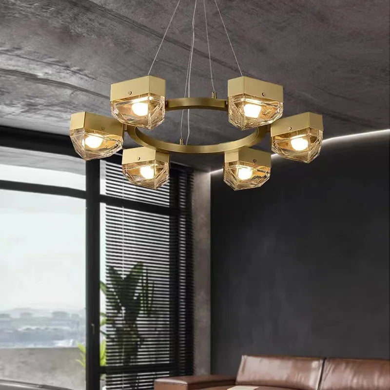 led décorative en cuivre avec suspension réglable pour salon - vue 5 sur 14