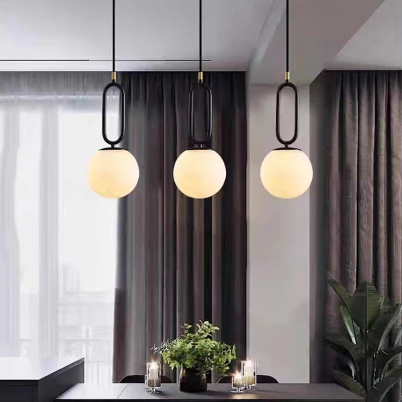 lampe suspendue led en laiton et marbre naturel décorative réglable - vue 4 sur 8