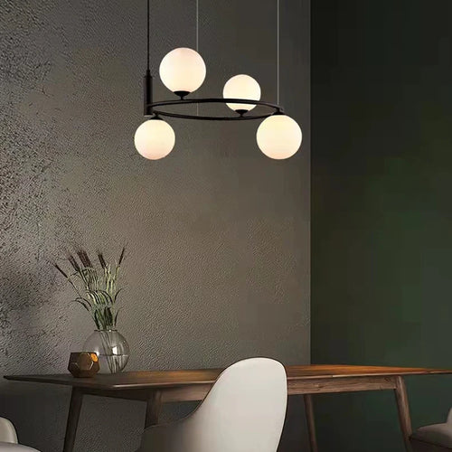 Minimalist white glass chandelier for modern interior decor - vue 5 sur 12
