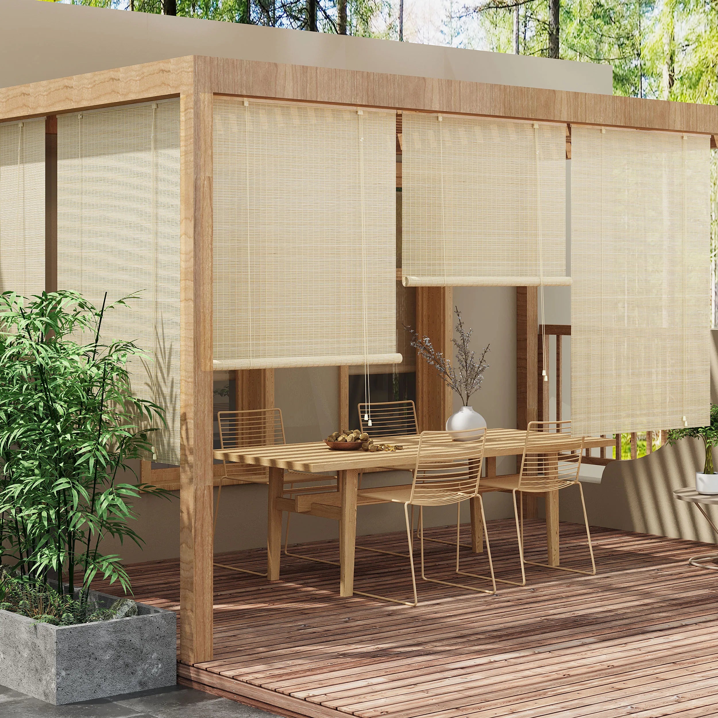Store enrouleur bambou filtrant ventilation pour fenêtre salon - vue 5 sur 6
