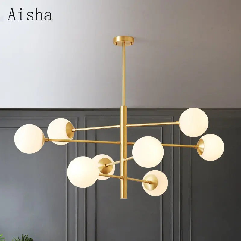 lustre nordique en verre et cuivre design moderne - vue 2 sur 10