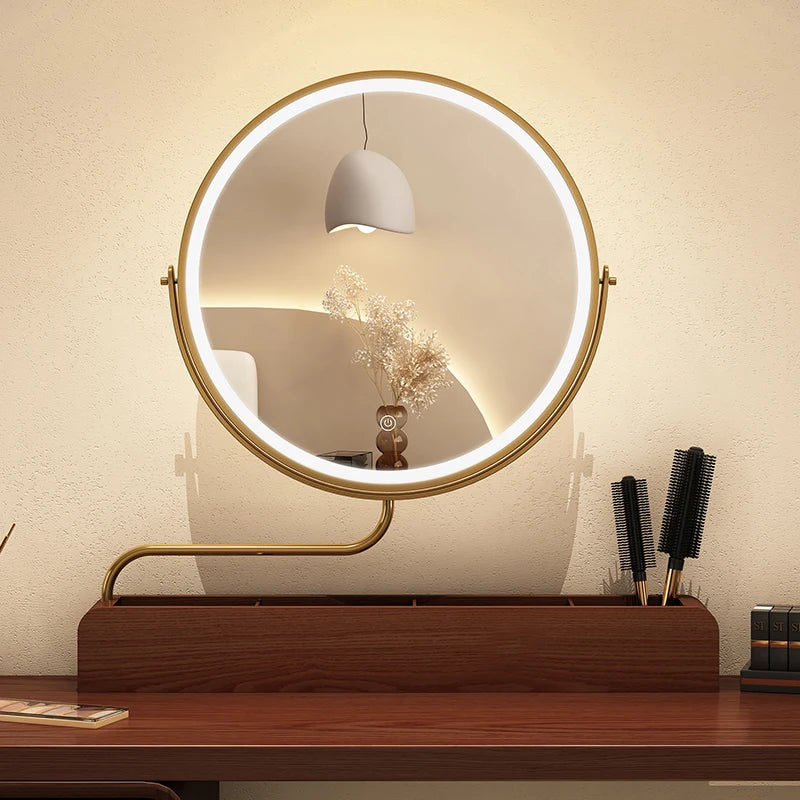 miroir décoratif à led rétro en bois pour maquillage - vue 3 sur 11