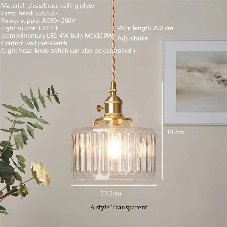 Nordic vintage rustic pendant light glass copper wabi-sabi decoration