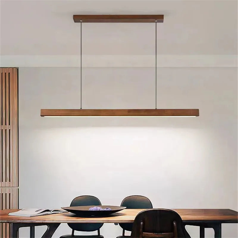 lustre rétro en bois de noyer avec bande longue pour loft - vue 4 sur 16