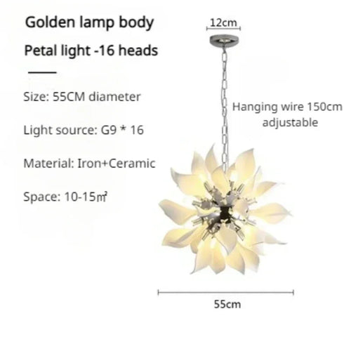 lustre moderne en céramique avec pétales de fleurs et lumière led - vue 13 sur 15