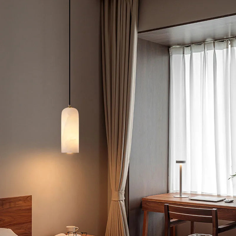 lustre naturan en marbre avec ampoule en cuivre simple éclairage - vue 5 sur 7