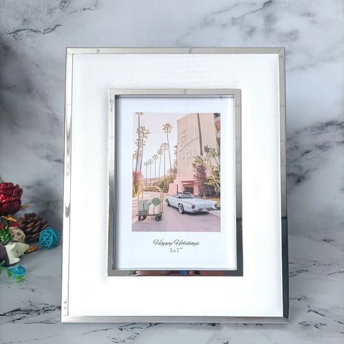 European Decorative Photo Frame, Black and White Leather Metal, Modern and Simple, 6/7 in - vue 3 sur 5