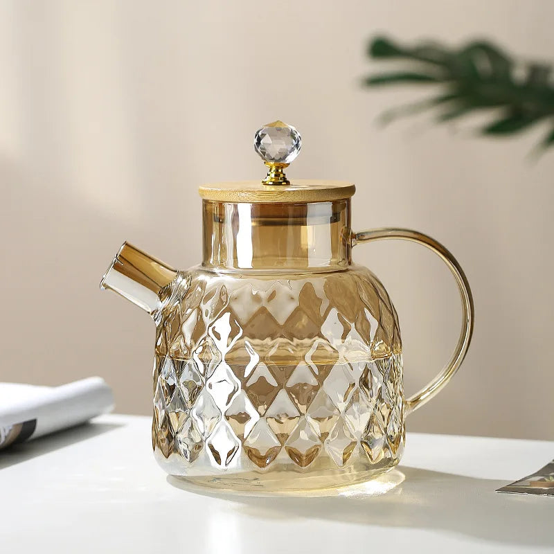 Bouilloire en verre avec filtre et couvercle bambou