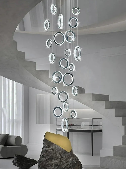 Modern LED Crystal Chandelier Nordic Ring Hanging Lights for Living Room, Hanging Lamps Fixtures Staircase Lighting Pendant Lamp - vue 5 sur 14