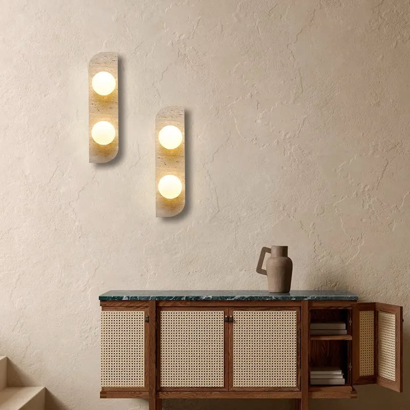 Applique murale led en marbre pierre naturelle et verre pour éclairage intérieur - vue 4 sur 9