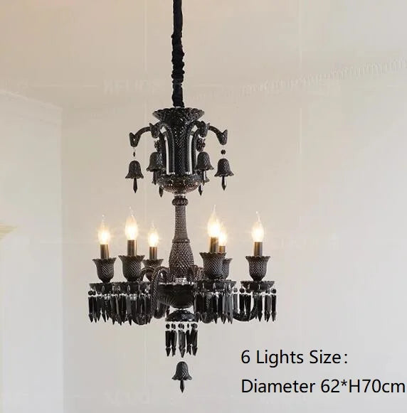 lustre en cristal noir européen avec lampe à bougie à led - vue 13 sur 16