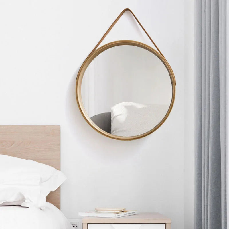 miroir rond mural en bois épais pour maquillage - vue 6 sur 9