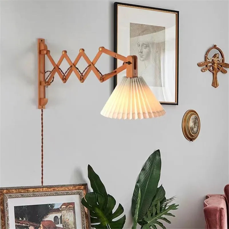 Sax applique moderne télescopique led lampe en bois salon japonais bras long créatif chambre chevet décoration maison lumière - vue 3 sur 8