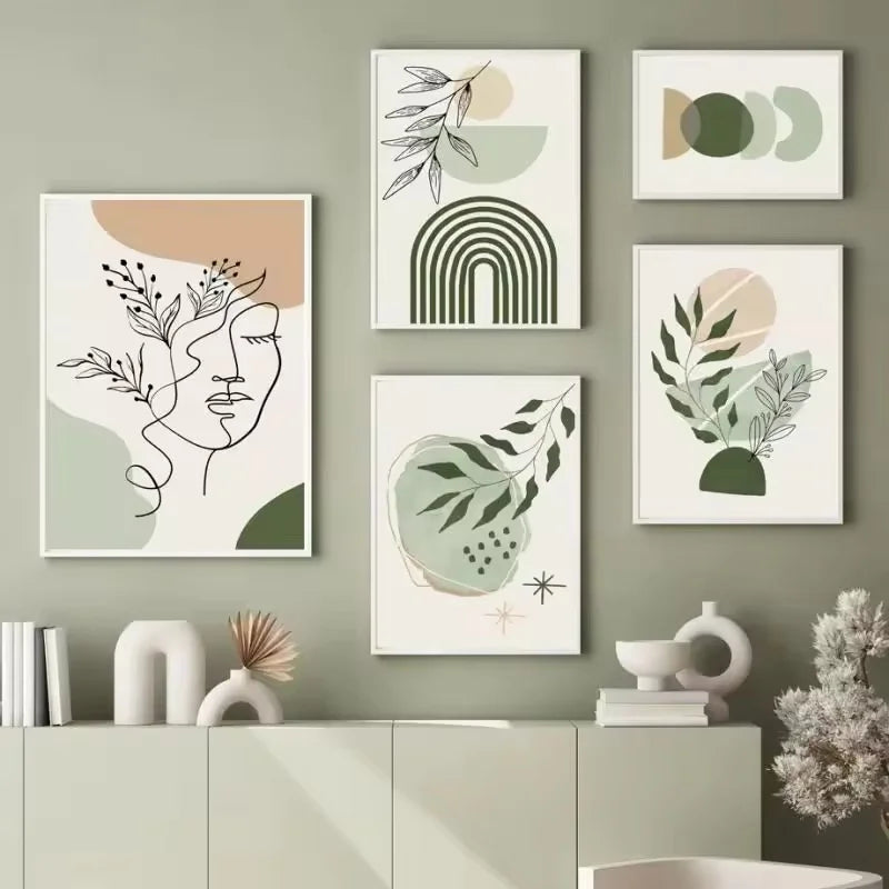 décoration murale abstraite de plantes vertes style bohème - vue 3 sur 7