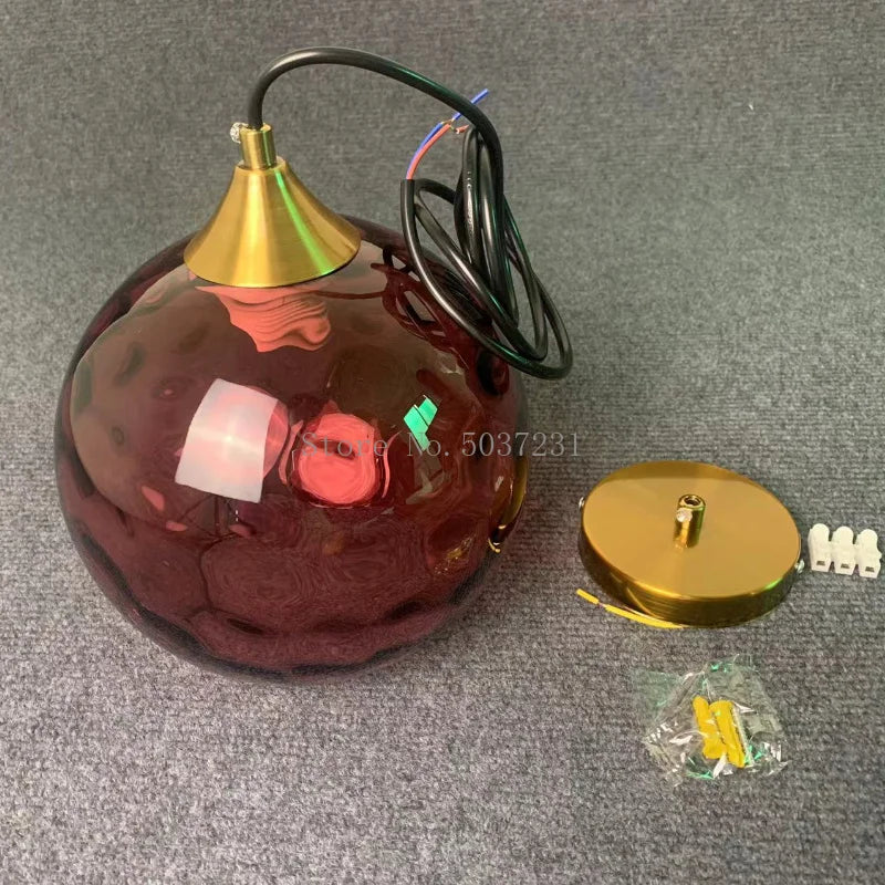 Lustre boule de verre coloré nordique lampes suspendues moderne Grain d'eau Restaurant cuisine luminaire suspendu chambre lampe de chevet - vue 3 sur 29