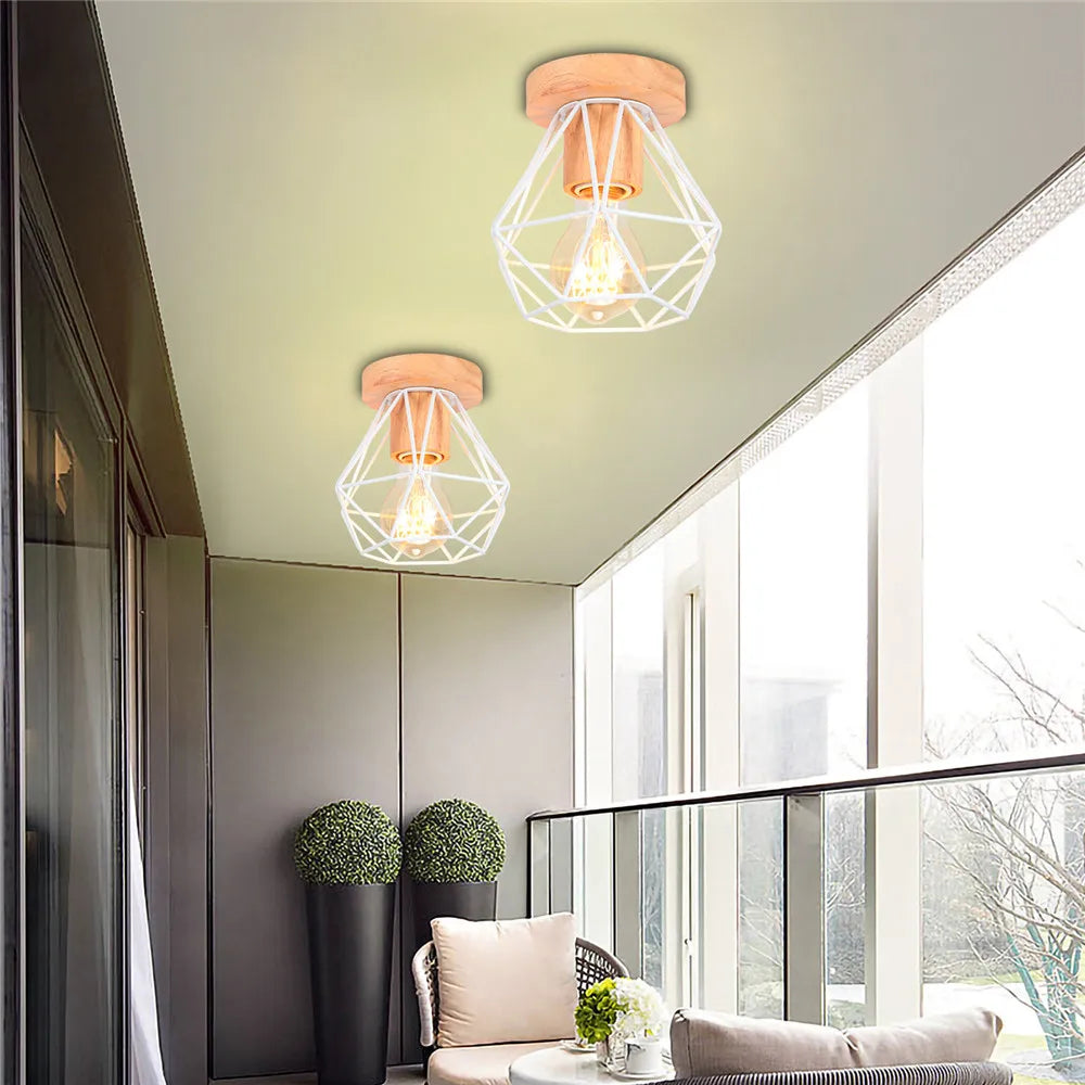 E27 plafonnier fer bois plafonnier nordique moderne Mini lampe pour salon chambre cuisine décoration luminaire - vue 8 sur 8