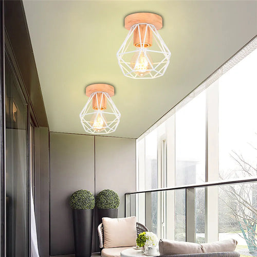 E27 plafonnier fer bois plafonnier nordique moderne Mini lampe pour salon chambre cuisine décoration luminaire - vue 8 sur 8