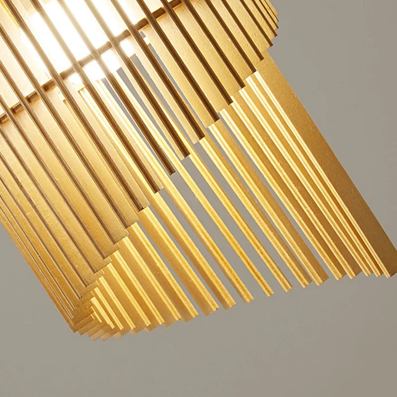 lustre wabi-sabi en bois avec éclairage led suspendu