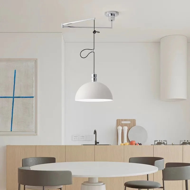 Suspension extensibles nordiques LED blanc noir Chrome abat-jour bras oscillant suspension pour salon Table à manger décor - vue 4 sur 9