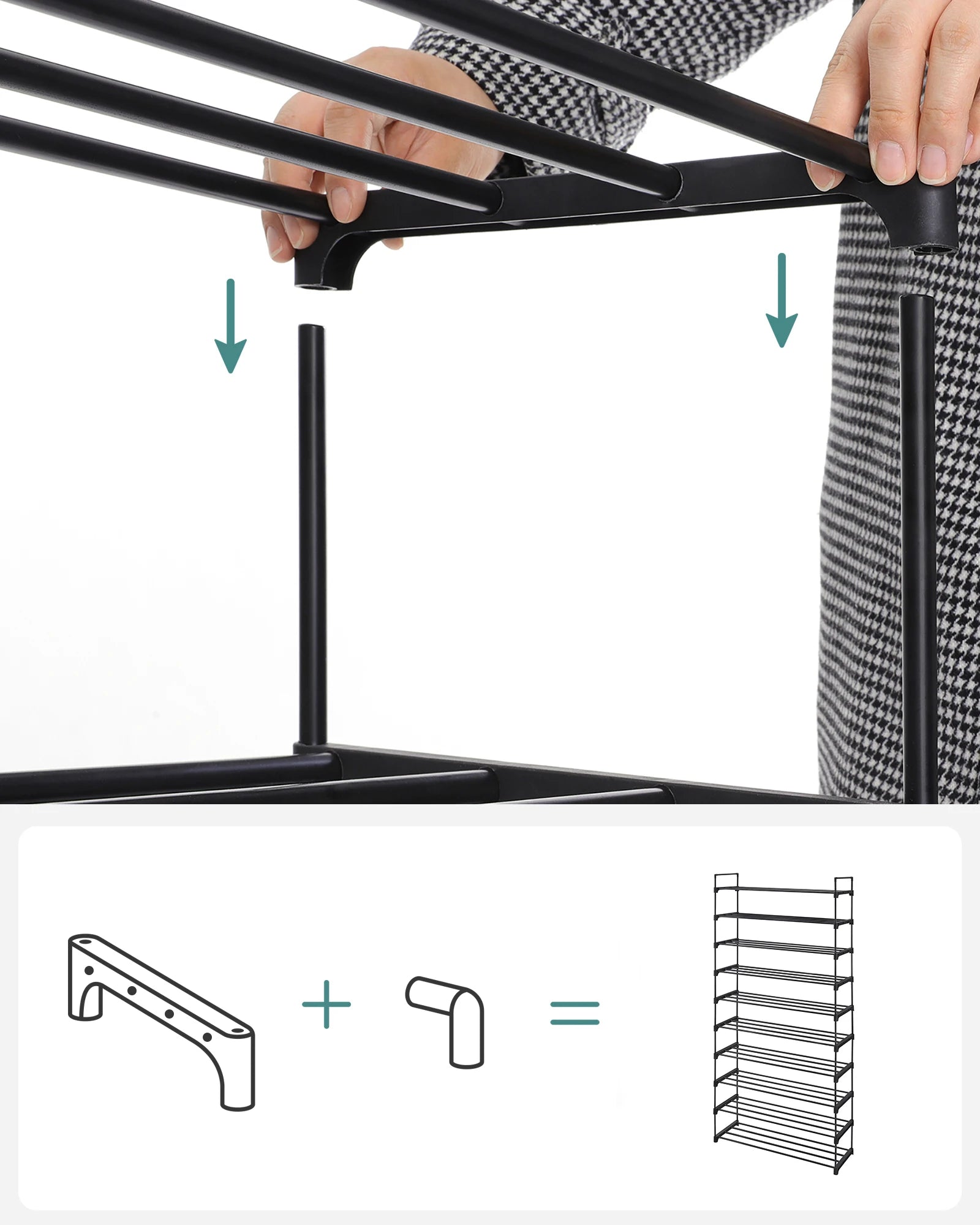 étagère à chaussures haute en métal à 10 niveaux gain de place - vue 4 sur 7