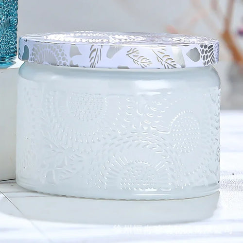 pot à bougie en relief en verre avec couvercle pour aromathérapie - vue 9 sur 13