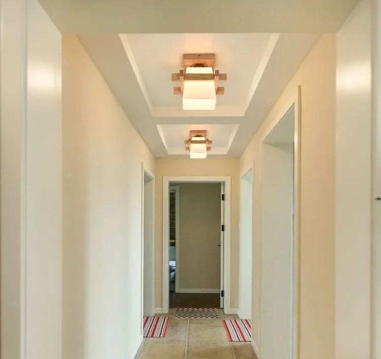 Nordic style minimalist solid wood solar ceiling light - vue 3 sur 10