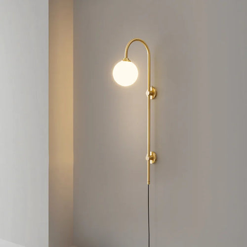 Nordic All Copper Wall Lamp, Bedroom Headboard, Creative Hotel Villa, No Wiring, with Plug, Living Room, Background Wall Lamp