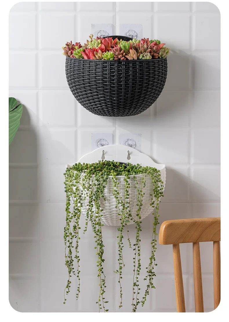 European Wall Mounted Hydroponic Plant Pot, Semi-Circular, Hanging Flower Basket, Balcony, Lazy Wall Mounted, No Drilling, Decor - vue 6 sur 16