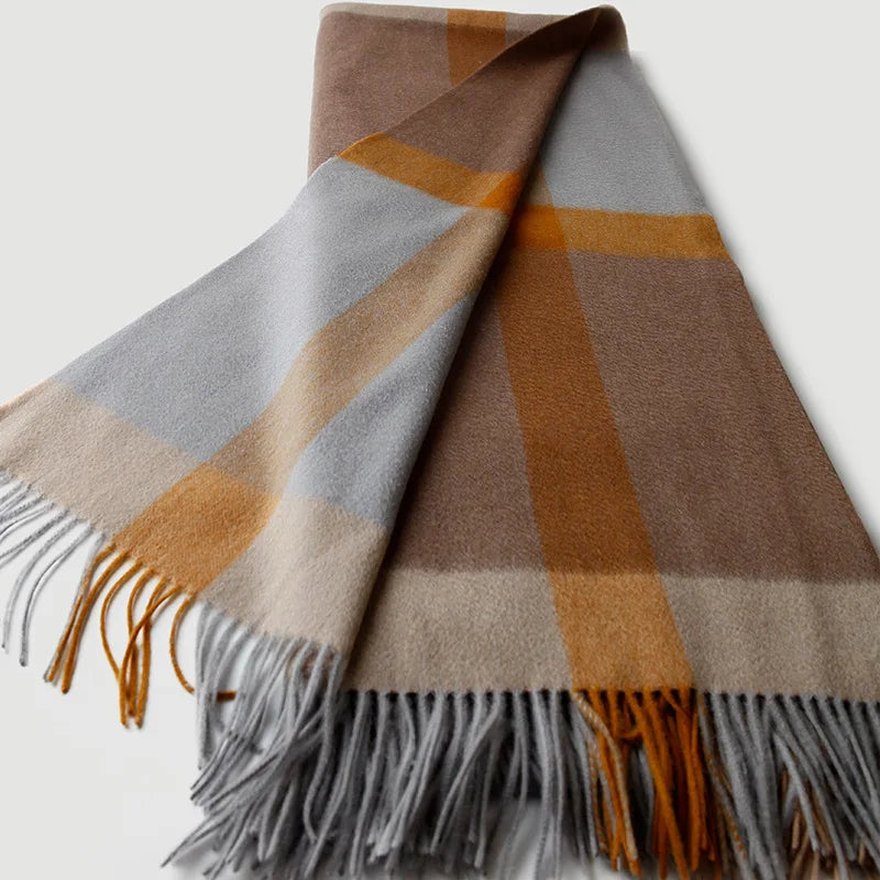 plaid laine jacquard a carreaux franges salon voyage - vue 4 sur 7