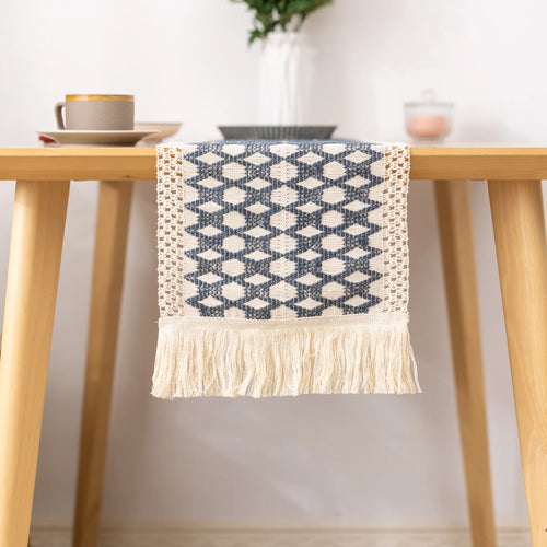 Chemin de table coton lin brodé style champêtre
