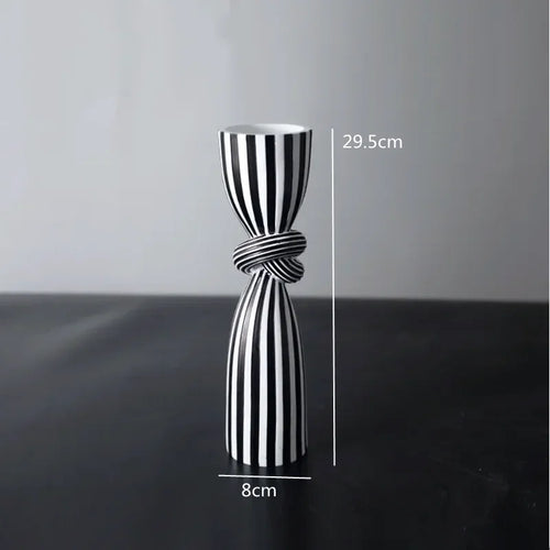 Black and White Striped Twisted Rope Knot Single Candle Holder, Resin, Dining Table Wedding Center Decoration, Modern Decoration - vue 8 sur 8