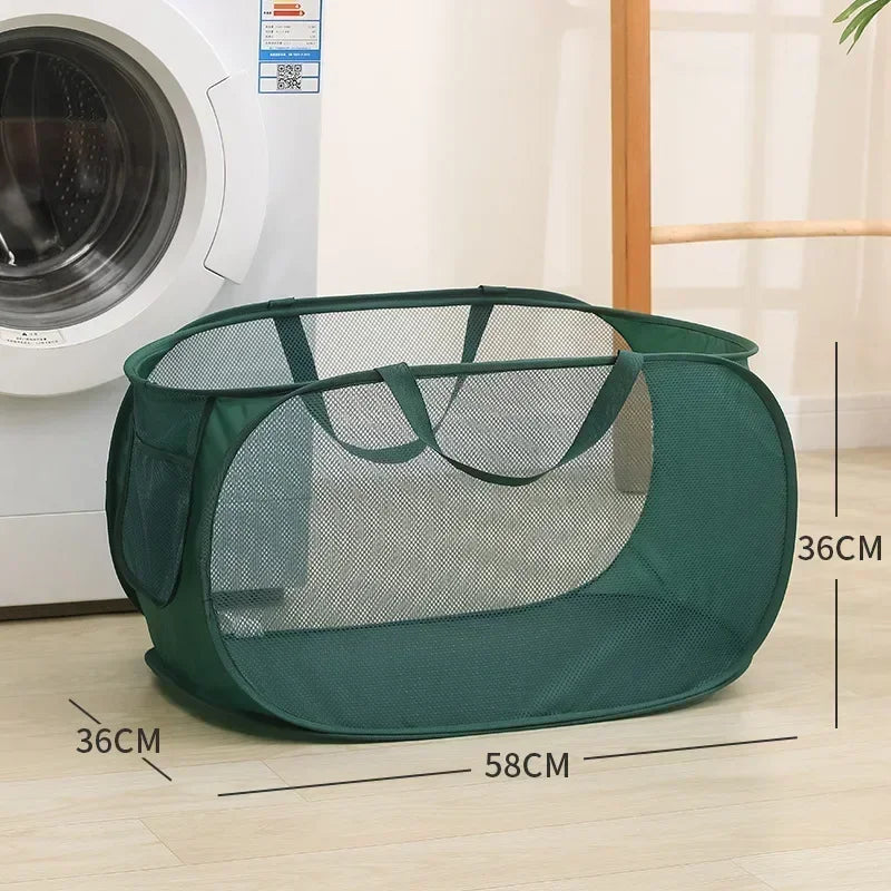 Durable Collapsible Laundry Basket, Mesh Pop Up Laundry Hamper With Side Pocket, Foldable Clothes Storage Hamper With Reinforced - vue 8 sur 9