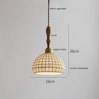 Suspension style japonais en céramique et bois de frêne vintage