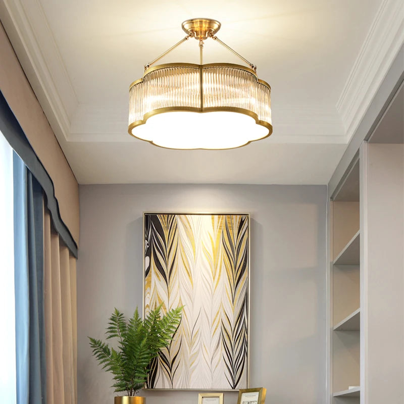 Lustre en verre de cuivre E27 LED montée au plafond pour salon allée chambre - vue 4 sur 8