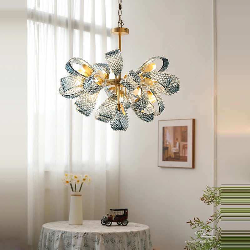 lustre artistique en verre de cristal avec led or - vue 2 sur 21