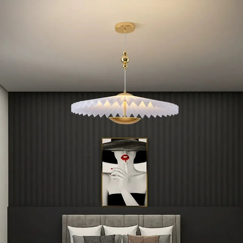 minimalist folding pleated chandelier led flying saucer - vue 3 sur 12