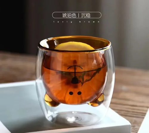 Tasse verre double paroi motif animaux 3d mignon