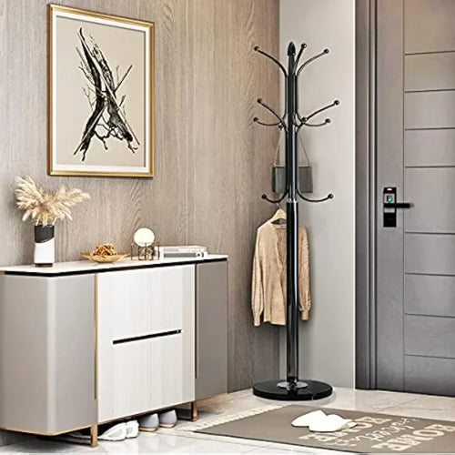 Metal Coat Rack Stand with Natural Marble Base, Free Standing Hall Tree with 12 Hooks for Hanging Scarf, Bag, Jacket - vue 5 sur 8