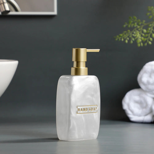 Bathroom Accessories White Pearl Look Bathroom Vanity Countertop Accessory Set,Soap Dispenser,Toothbrush Holder Set,Tray - vue 6 sur 7