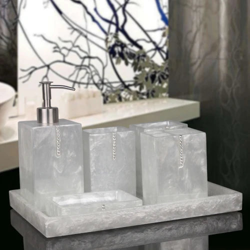 ensemble daccessoires de mariage en résine nacrée pour salle de bain - vue 7 sur 11