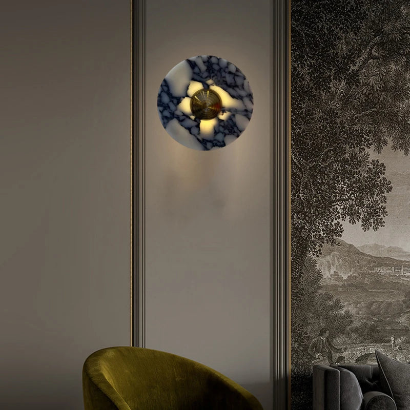applique murale led en marbre naturel et métal doré éclairage d'ambiance 3000k - vue 5 sur 8