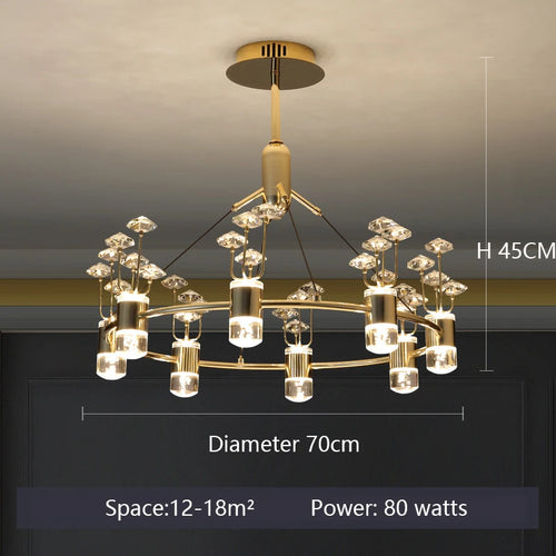 lustre long en cristal style européen avec branche simple en aluminium - vue 13 sur 12