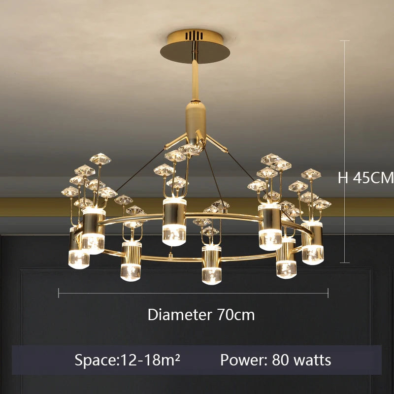 lustre long en cristal style européen avec branche simple en aluminium - vue 12 sur 12