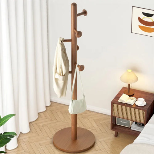 X&amp;D Solid Wood Coat Rack, Floor Hanging Clothes Rack Simple Modern Bag Rack Bedroom Household Single Pole Vertical Drying Rack - vue 7 sur 12