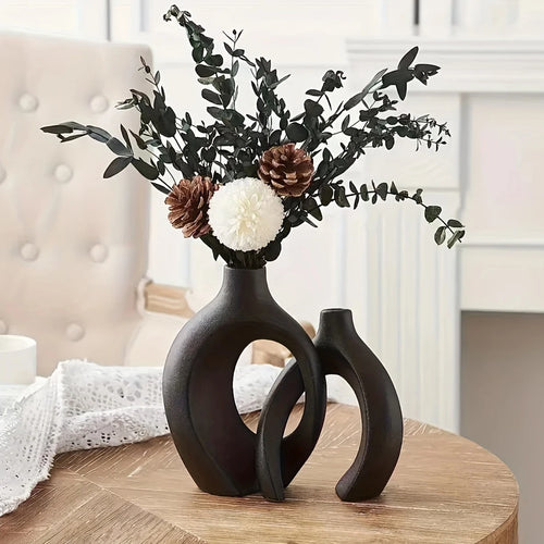 Hollow Nordic Modern Ceramic Vase Set of 2 for Modern Home Decor,Modern Boho Hollow Flower Vases for Living Room Bookshelf - vue 9 sur 8