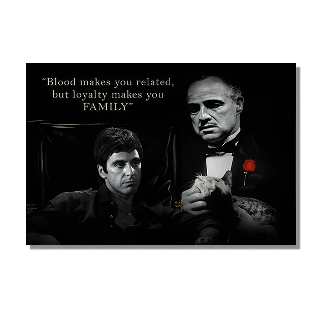 Black and White Movie Scarface and Godfather Canvas Painting Tony Montana , Don Vito Corleone Quotes Posters Pictures Home Decor