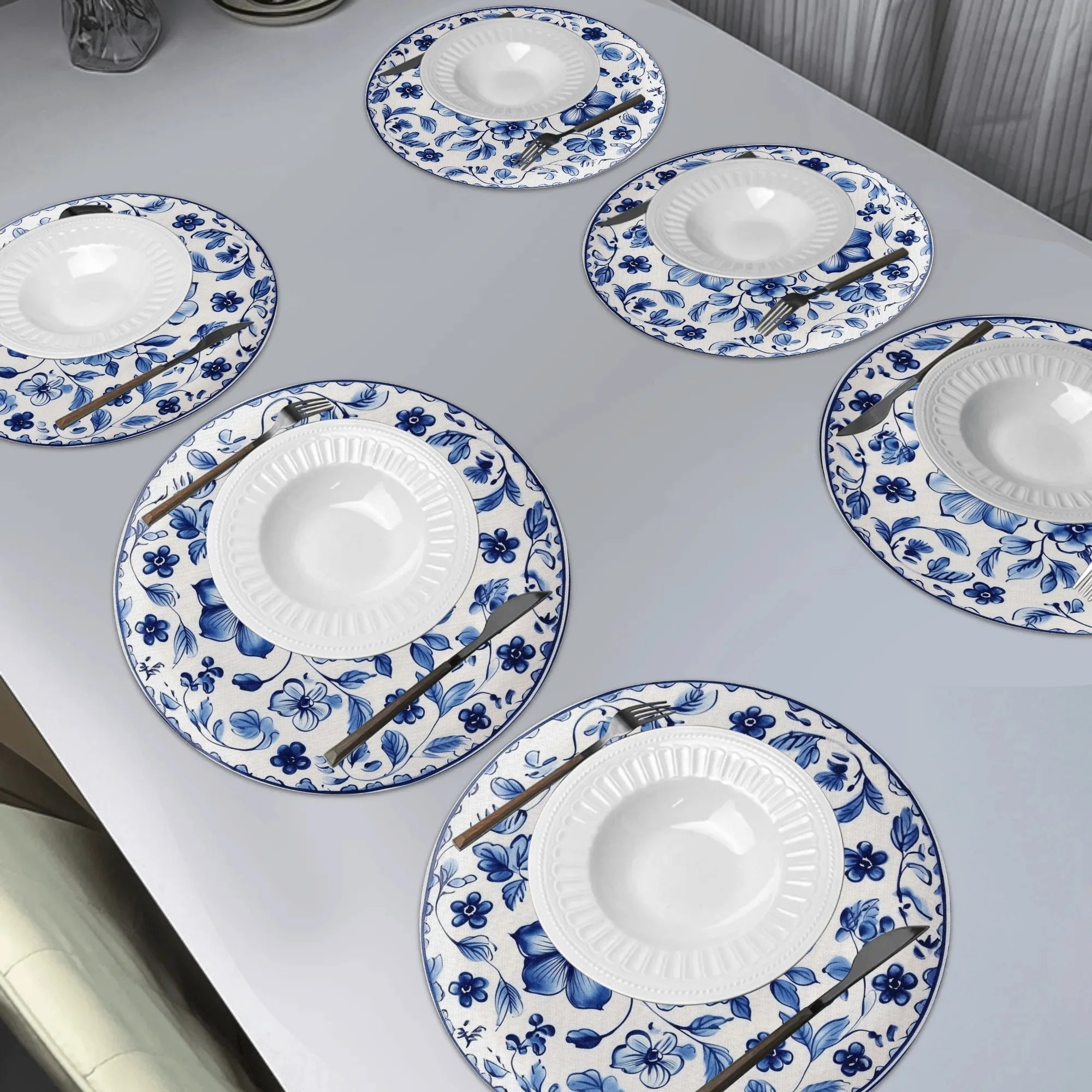 set de table fleurs champêtre bord ondulé vague - vue 3 sur 6