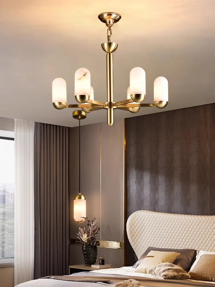 Lustre design LED marbre espagnol cuivre décoratif maison - vue 3 sur 11
