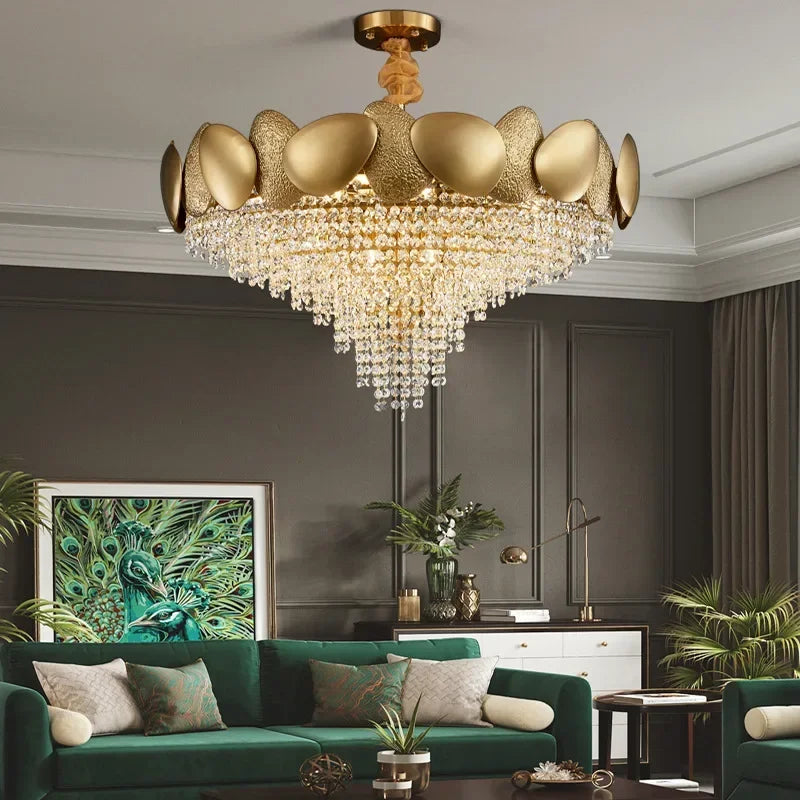 lustre moderne en cristal pampilles et acier inoxydable
